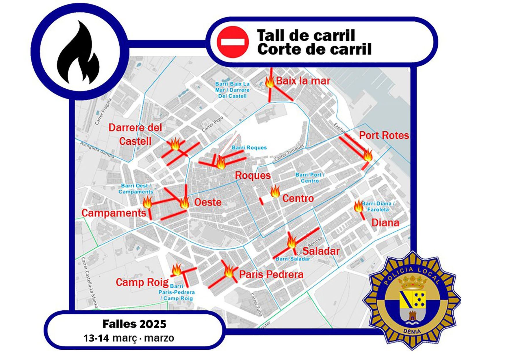 Dénia se llena de ambiente fallero con la primera plantà en el centro