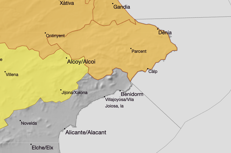 Alerta naranja en la Marina Alta por lluvias torrenciales y tormentas con granizo este lunes